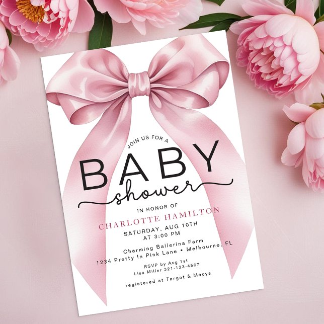Watercolor Coquette Bow Baby Shower Invitation – S (Pretty Baby Shower Invitation)