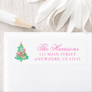 Watercolor Coquette Bow Christmas Tree Address Return Address Label