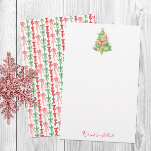Watercolor Coquette Bow Christmas Tree Personalise Stationery