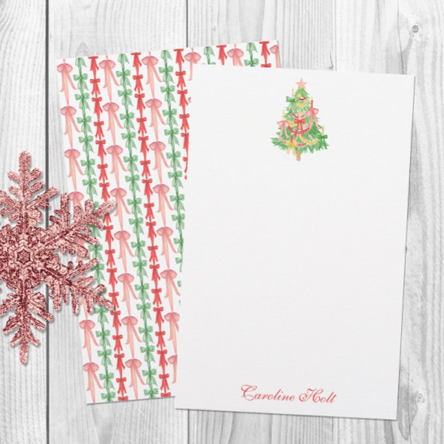 Watercolor Coquette Bow Christmas Tree Personalise Stationery (Creator Uploaded)