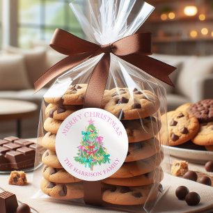 Watercolor Coquette Bows Christmas Tree Classic Round Sticker