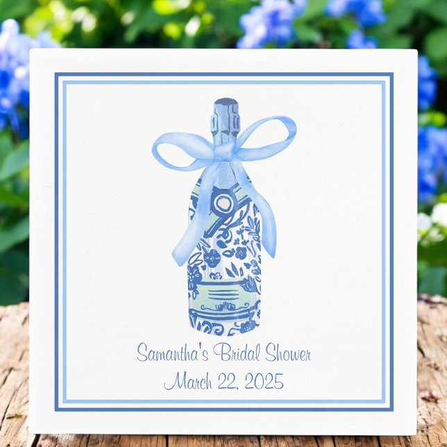 Watercolor Coquette Champagne Bottle Bridal Shower Napkin (Creator Uploaded)