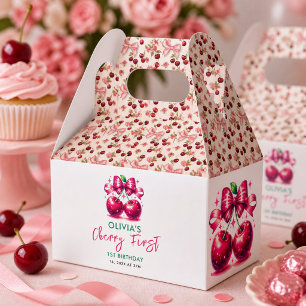 Watercolor Coquette Cherry 1st Birthday Favour Box