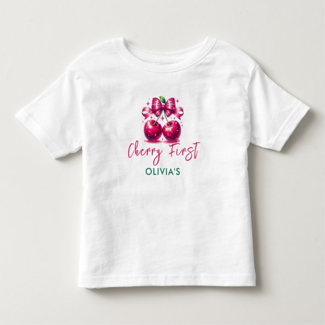Watercolor Coquette Cherry 1st Birthday Toddler T-Shirt (Front)
