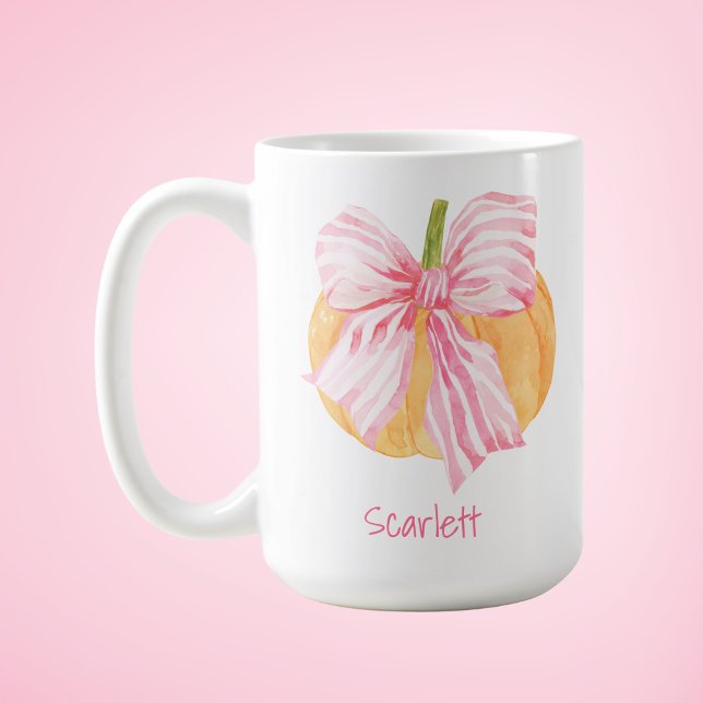 Watercolor Coquette Grandmillennial Bow Pumpkin  Coffee Mug (Creator Uploaded)