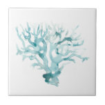 Watercolor Coral - Blue Ceramic Tile<br><div class="desc">"Ocean Cameo" by June Erica Vess. Features bluish teal watercolor coral on white background.</div>