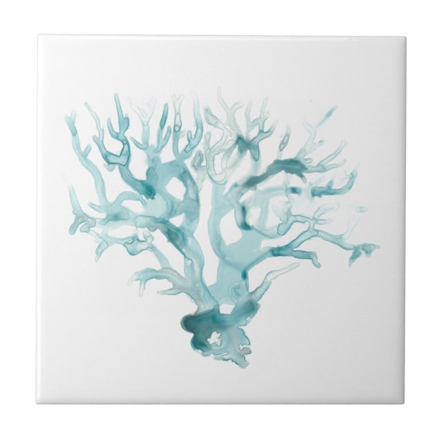 Watercolor Coral - Blue Ceramic Tile (Front)