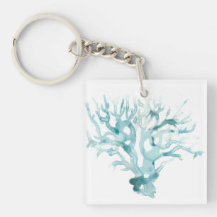 Watercolor Coral - Blue Key Ring