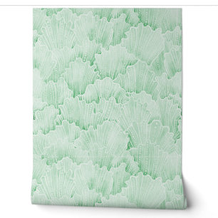Watercolor Coral Fan Pattern Pale Emerald Green Wallpaper