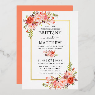 Watercolor Coral Floral Wedding Gold
