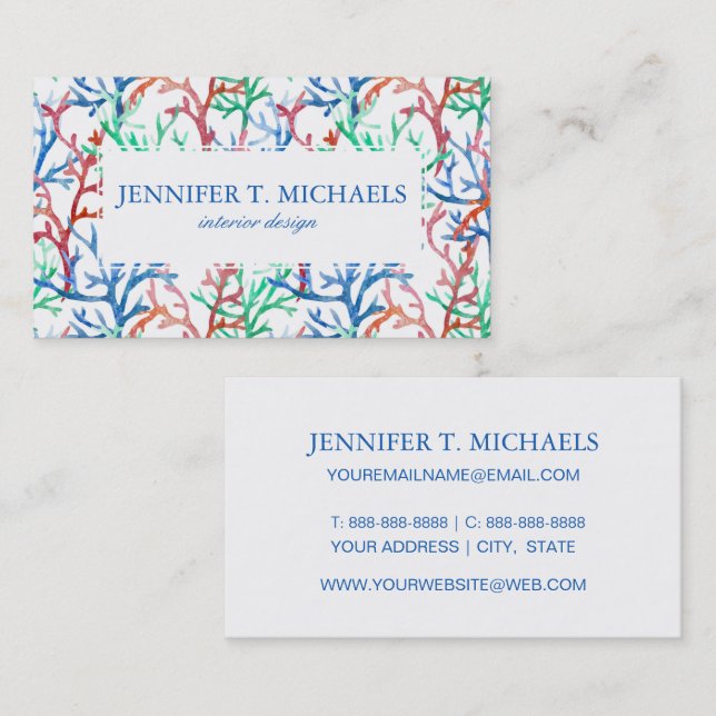 Watercolor Coral Pattern Business Card (Front/Back)