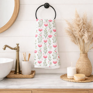 Watercolor Coral Pink Poppy Floral Bath Towel Set