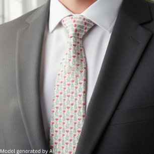 Watercolor Coral Pink Poppy Floral Tie