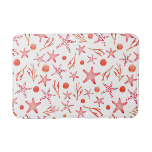 Watercolor Coral Red Sea Creature Seamless Pattern Bath Mat