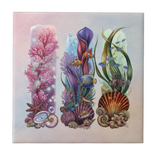 Watercolor Coral Reef Marine Life Artistic Ceramic Tile