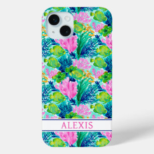 Watercolor Coral Reef Monogrammed iPhone 15 Mini Case