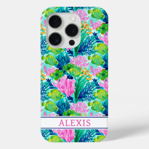 Watercolor Coral Reef Monogrammed iPhone 15 Pro Case