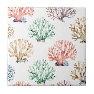 Watercolor Coral Reef Pattern Ceramic Tile