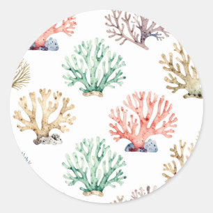 Watercolor Coral Reef Pattern Classic Round Sticker