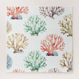 Watercolor Coral Reef Pattern Jigsaw Puzzle