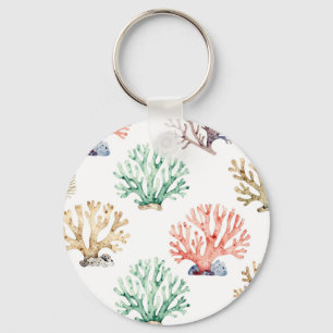 Watercolor Coral Reef Pattern Key Ring