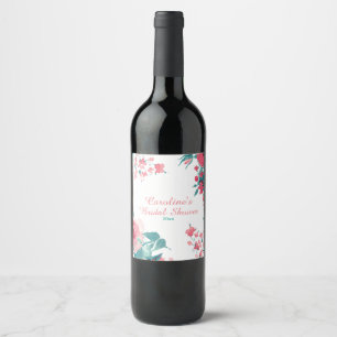 Watercolor Coral Rose Wine Label
