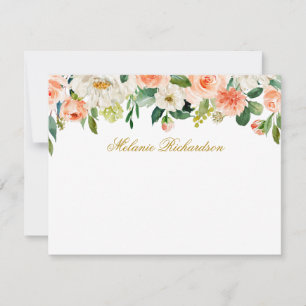 Watercolor Coral White Floral Personalized Gold Card