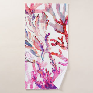 Watercolor corals. Seamless pattern with the under Bath Towel