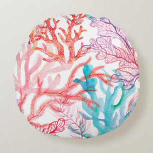Watercolor corals. Seamless pattern with the under Round Cushion