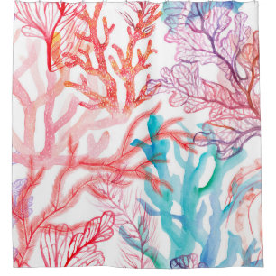 Watercolor corals. Seamless pattern with the under Shower Curtain