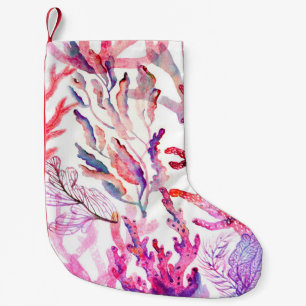 Watercolor corals. Seamless pattern with the under Small Christmas Stocking