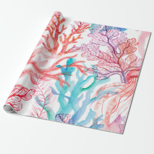 Watercolor corals. Seamless pattern with the under Wrapping Paper