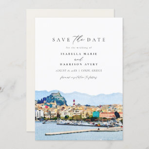 Watercolor Corfu Greece Kerkyra Save the Date Invitation