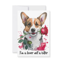 Watercolor Corgi Dog with Rose Note Card