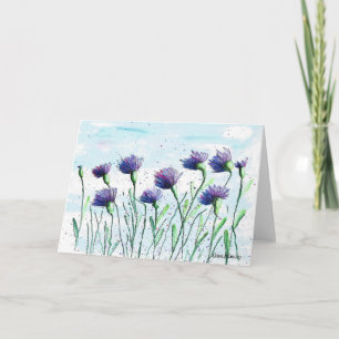 Watercolor Corn Flowers, Folk Art Print Card
