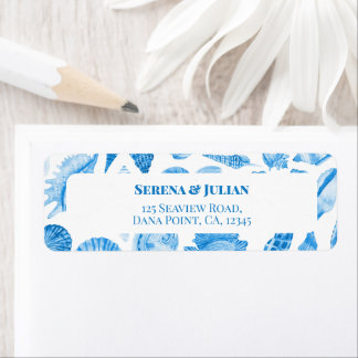 Watercolor Cornflower Blue Sea Shells Return Address Label