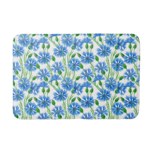 Watercolor cornflower pattern bath mat