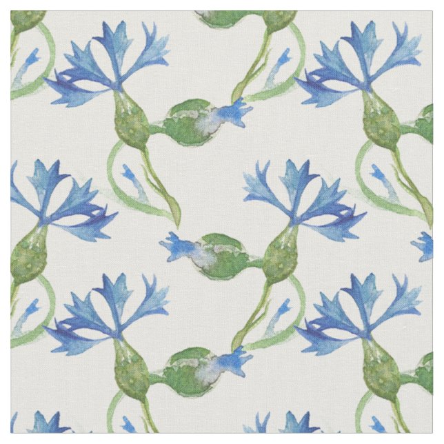 watercolor cornflowers fabric (Close Up)