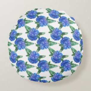 watercolor cornflowers round cushion