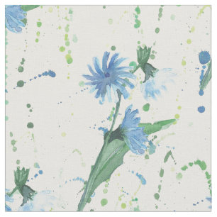 watercolor cornflowers Splashes Fabric