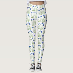 Watercolor Cornflowers Wildflowers Blue Floral Leggings