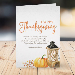 Watercolor Cornucopia Pumpkin Thanksgiving Poem Card