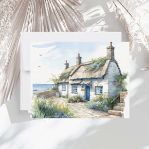 Watercolor Cornwall Seaside Cottage Card