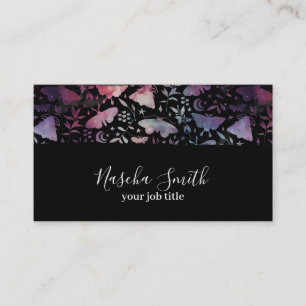 Watercolor Cosmic Moths Confetti Modern Business Card