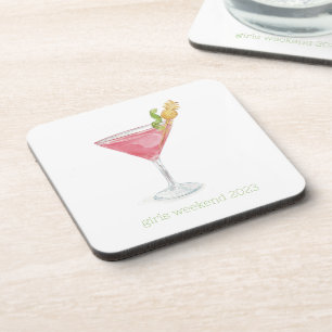 Watercolor Cosmopolitan Pink Cocktail Coaster