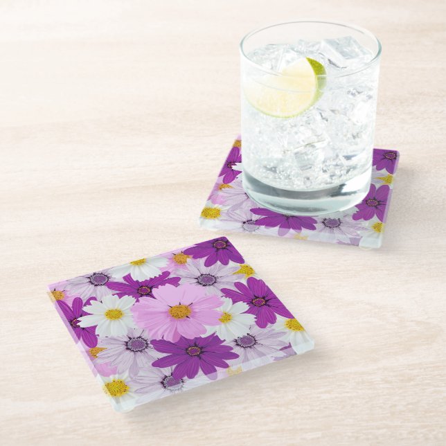 Watercolor Cosmos Flower Coaster (Angled)