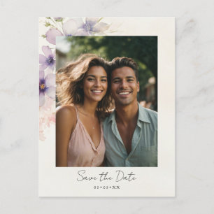 watercolor cosmos flowers photo save the date postcard