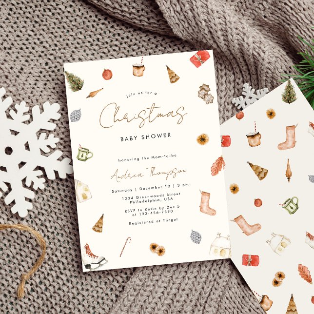 Watercolor Cosy Christmas Baby Shower Invitation (Creator Uploaded)