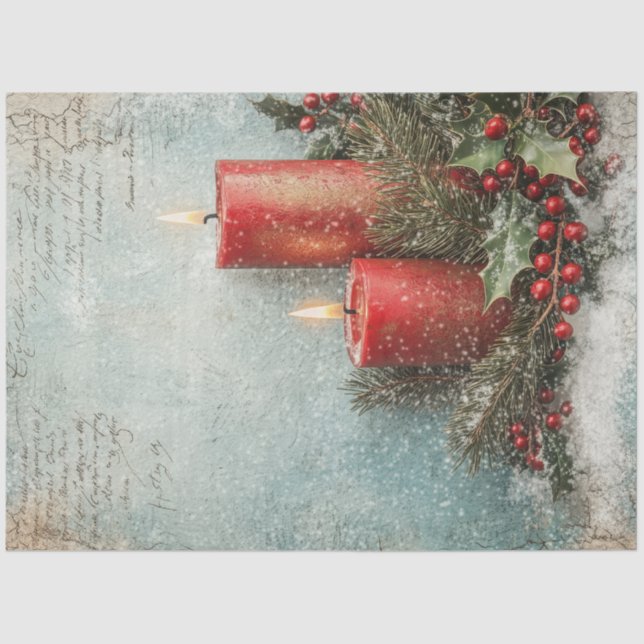 Watercolor cosy Christmas red candles holly berry Tissue Paper (Front)