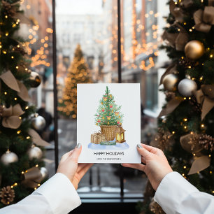 Watercolor Cosy Christmas Tree Flat Holiday Card